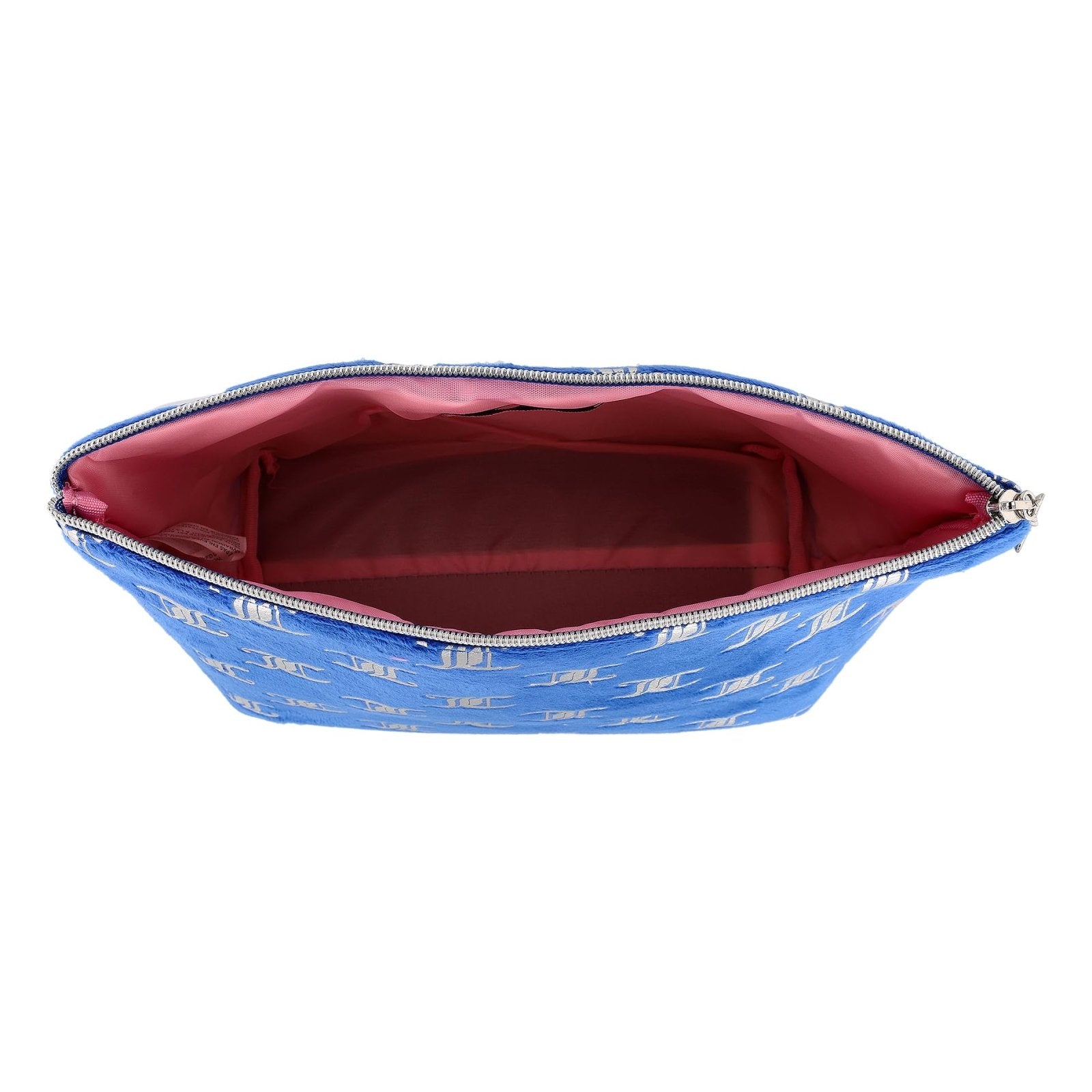 Juicy Couture Blue Makeup Bag Cosmetics Organizer Travel Essentials Zip Top Wedge Logo Print