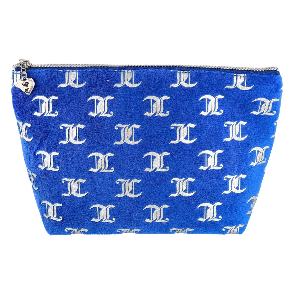 Juicy Couture Blue Makeup Bag Cosmetics Organizer Travel Essentials Zip Top Wedge Logo Print