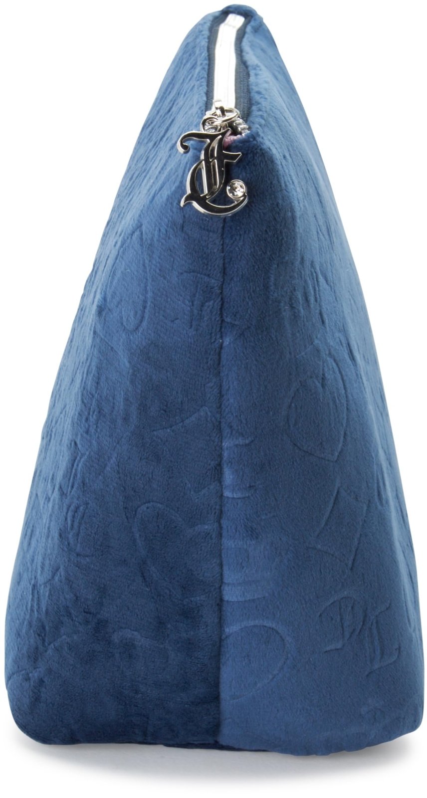 Juicy Couture Blue Makeup Bag Cosmetics Organizer Travel Essentials Zip Top Wedge Velour Heart Crown