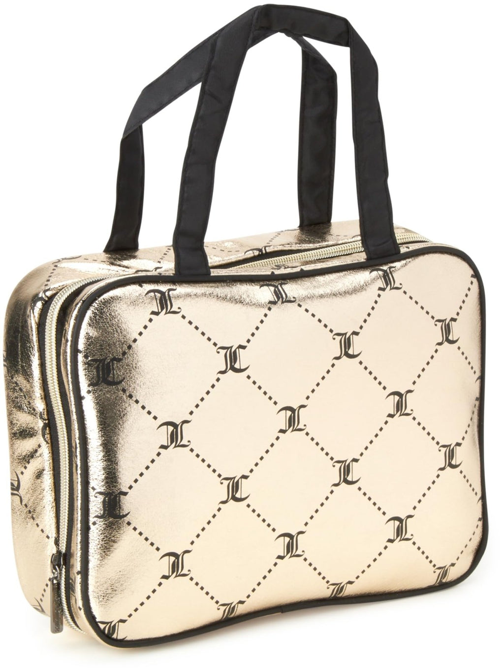 Juicy Couture Gold Black Makeup Bag Cosmetics Organizer Travel Essentials Weekender Shiny Logo