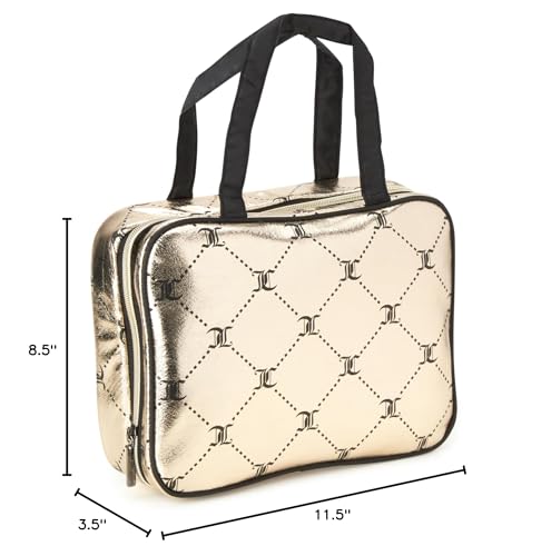 Juicy Couture Gold Black Makeup Bag Cosmetics Organizer Travel Essentials Weekender Shiny Logo