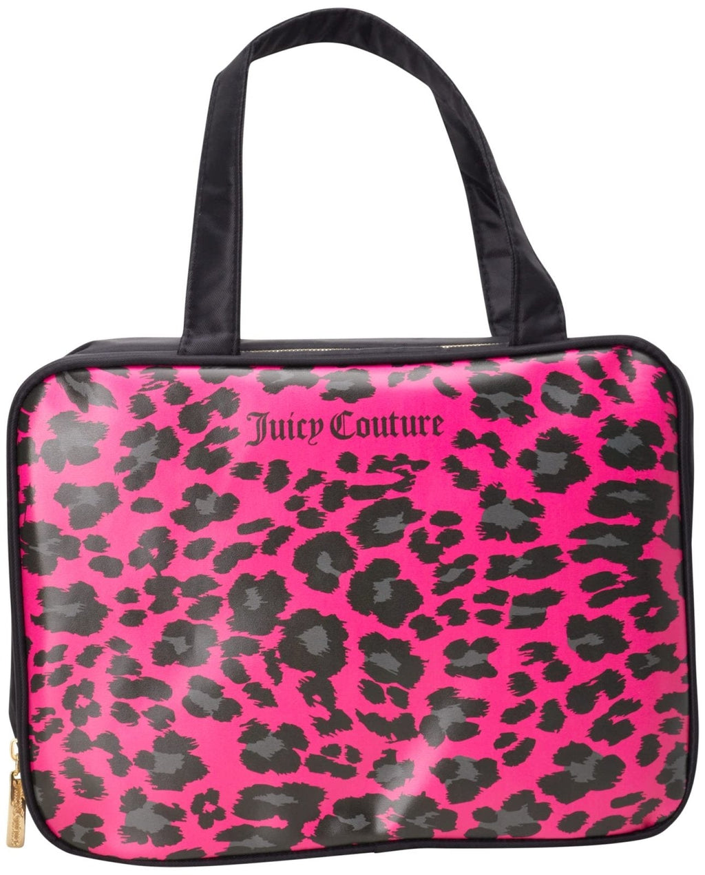 Juicy Couture Hot Pink Black Makeup Bag Cosmetics Organizer Travel Essentials Weekender Leopard Print