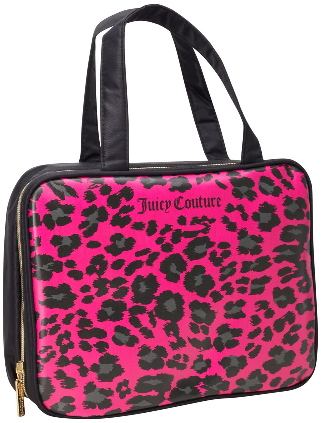 Juicy Couture Hot Pink Black Makeup Bag Cosmetics Organizer Travel Essentials Weekender Leopard Print