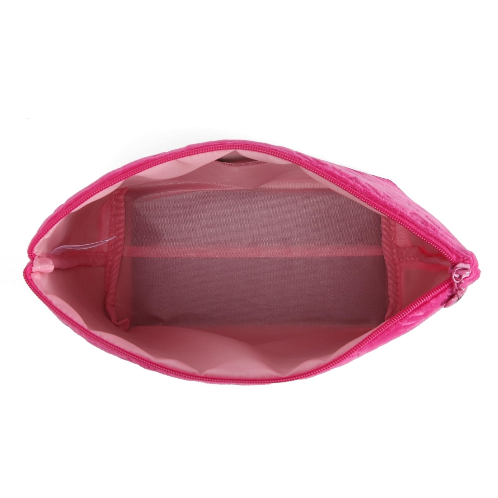 Juicy Couture Hot Pink Makeup Bag Cosmetics Organizer Travel Essentials Top Zip Pouch Terry Cloth Heart Logo