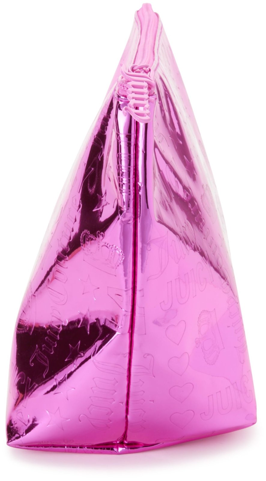 Juicy Couture Hot Pink Makeup Bag Cosmetics Organizer Travel Essentials Zip Top Wedge Shiny Crown