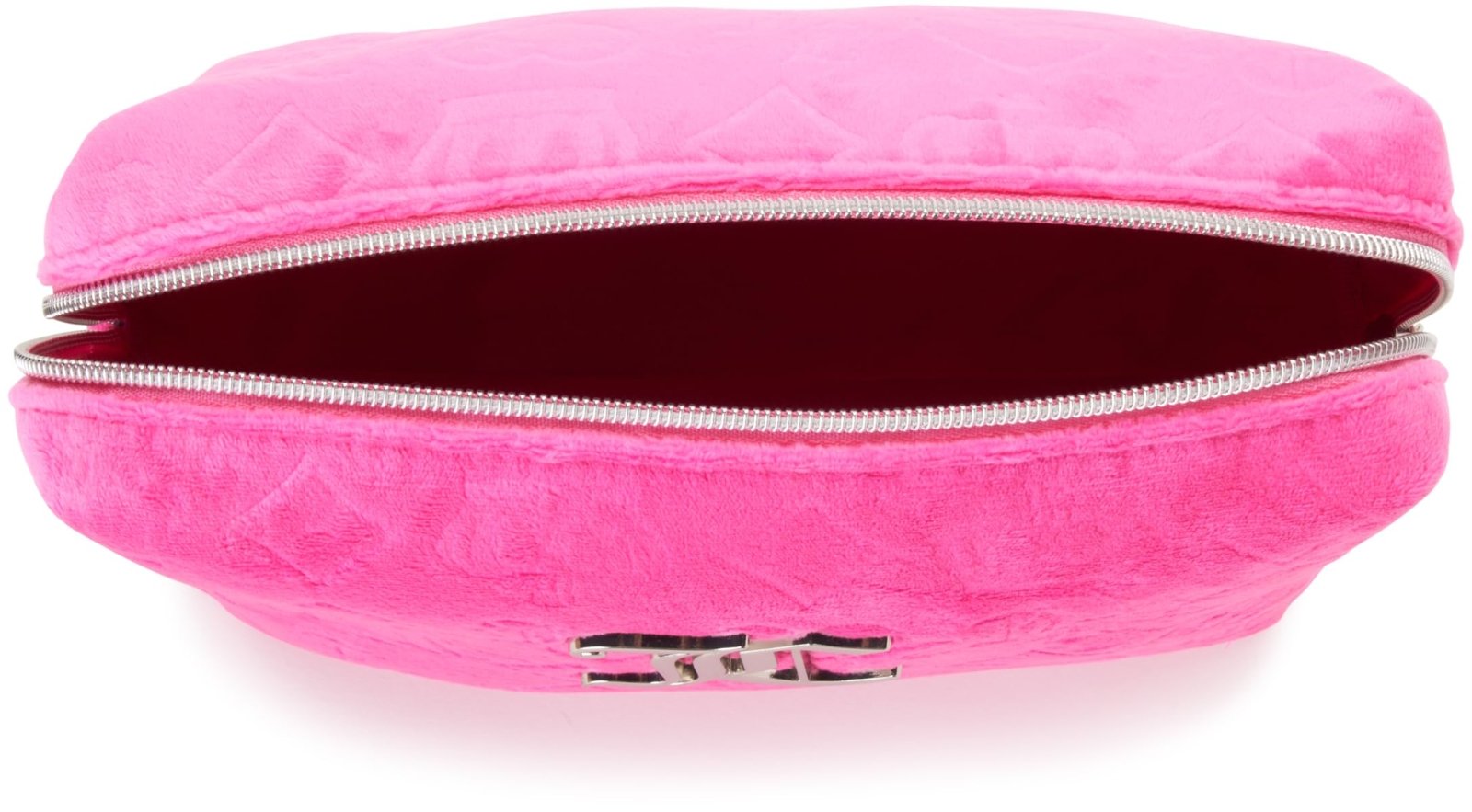 Juicy Couture Hot Pink Makeup Bag Cosmetics Organizer Travel Essentials Zip Top Wedge Velour Heart Crown