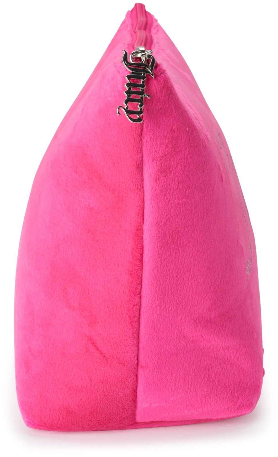 Juicy Couture Hot Pink Makeup Bag Cosmetics Organizer Travel Essentials Zip Top Wedge Velour Rhinestones