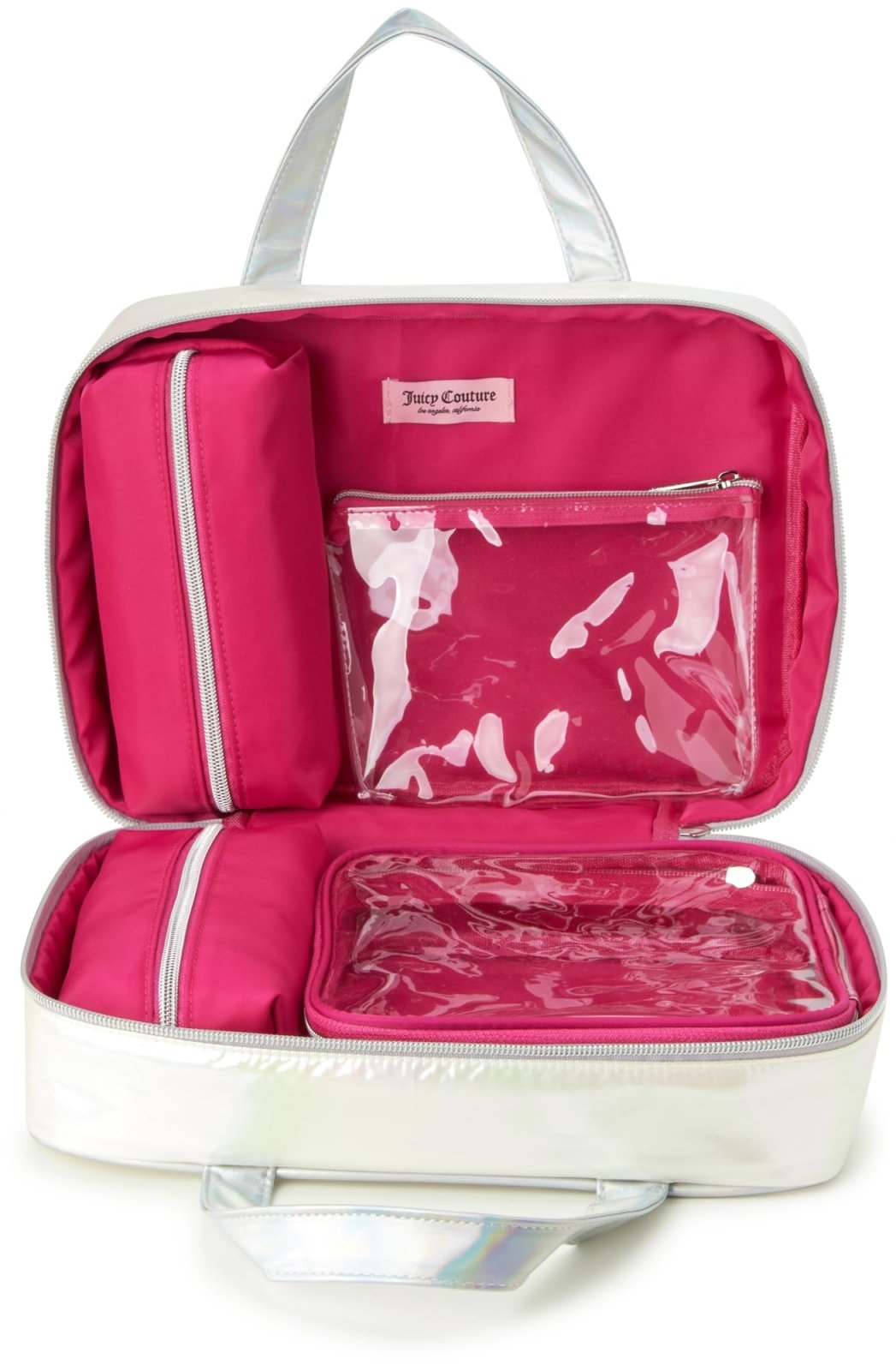 Juicy Couture Iridescent Makeup Bag Cosmetics Organizer Travel Essentials Weekender Iridescent