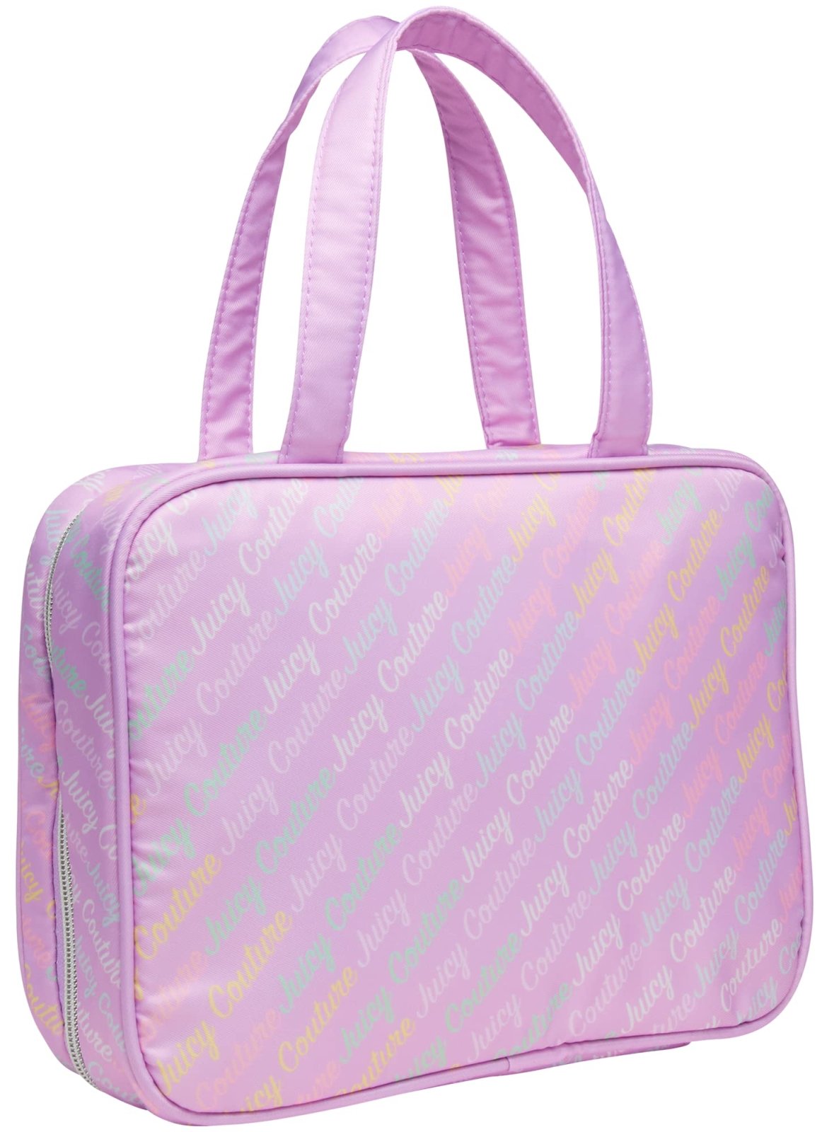 Juicy Couture Lavender Purple Makeup Bag Cosmetics Organizer Travel Essentials Weekender Pink Logo Print