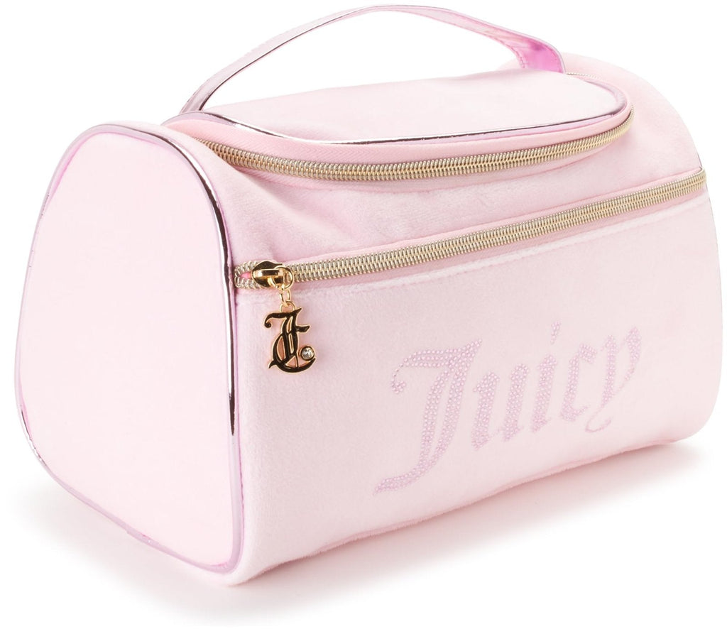 Juicy Couture Pink Makeup Bag Cosmetics Organizer Travel Essentials Hanging Duffel Velour Rhinestones