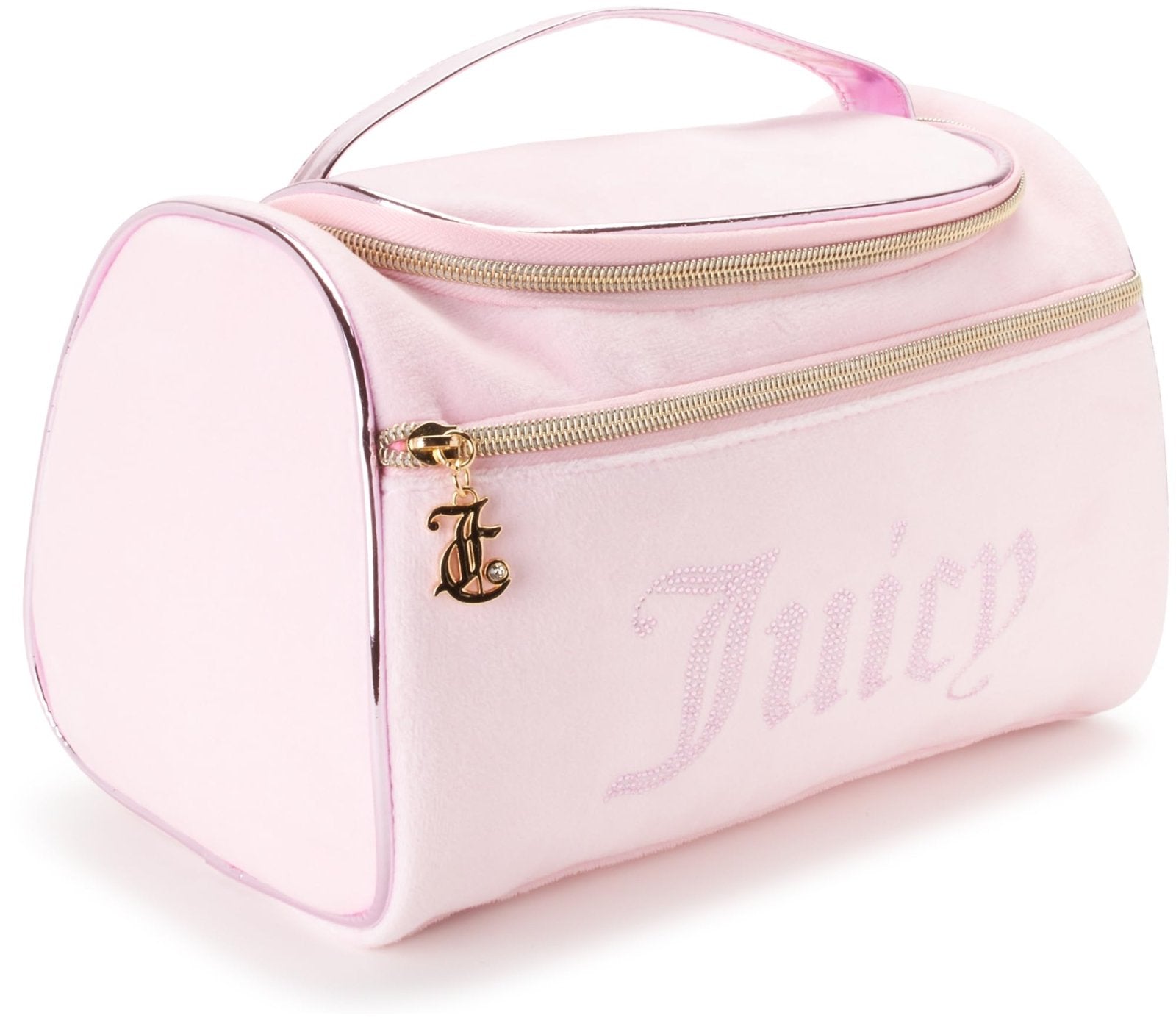 Juicy Couture Pink Makeup Bag Cosmetics Organizer Travel Essentials Hanging Duffel Velour Rhinestones