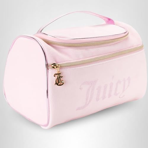 Juicy Couture Pink Makeup Bag Cosmetics Organizer Travel Essentials Hanging Duffel Velour Rhinestones
