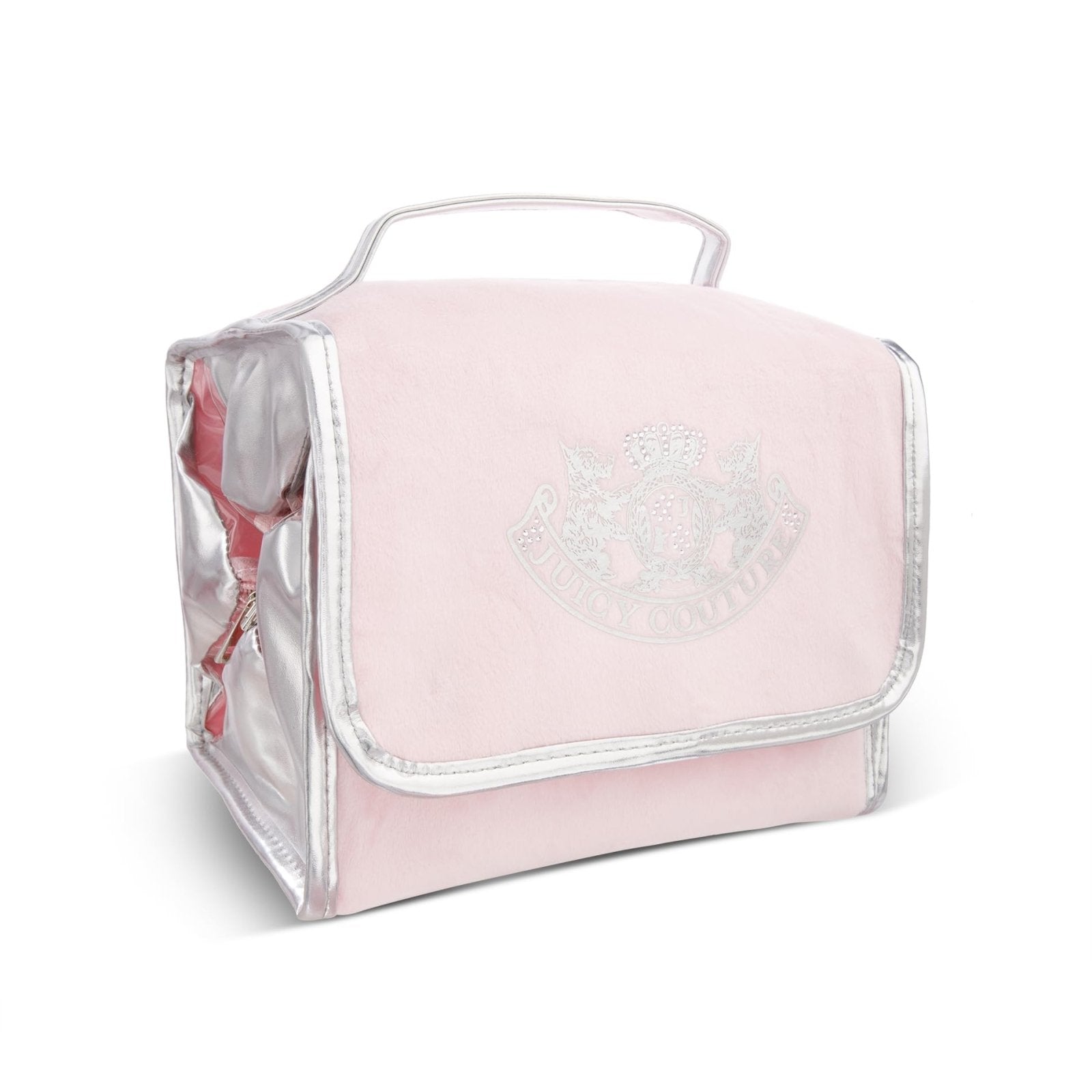 Juicy Couture Pink Makeup Bag Cosmetics Organizer Travel Essentials Hanging Hook Silver Terroir Dog Rhinestone Crown Velour