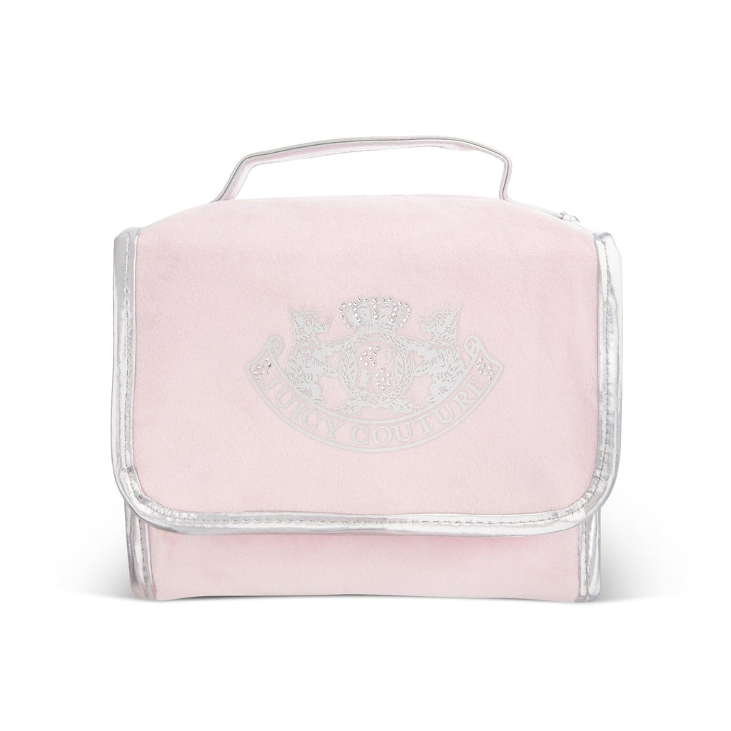 Juicy Couture Pink Makeup Bag Cosmetics Organizer Travel Essentials Hanging Hook Silver Terroir Dog Rhinestone Crown Velour