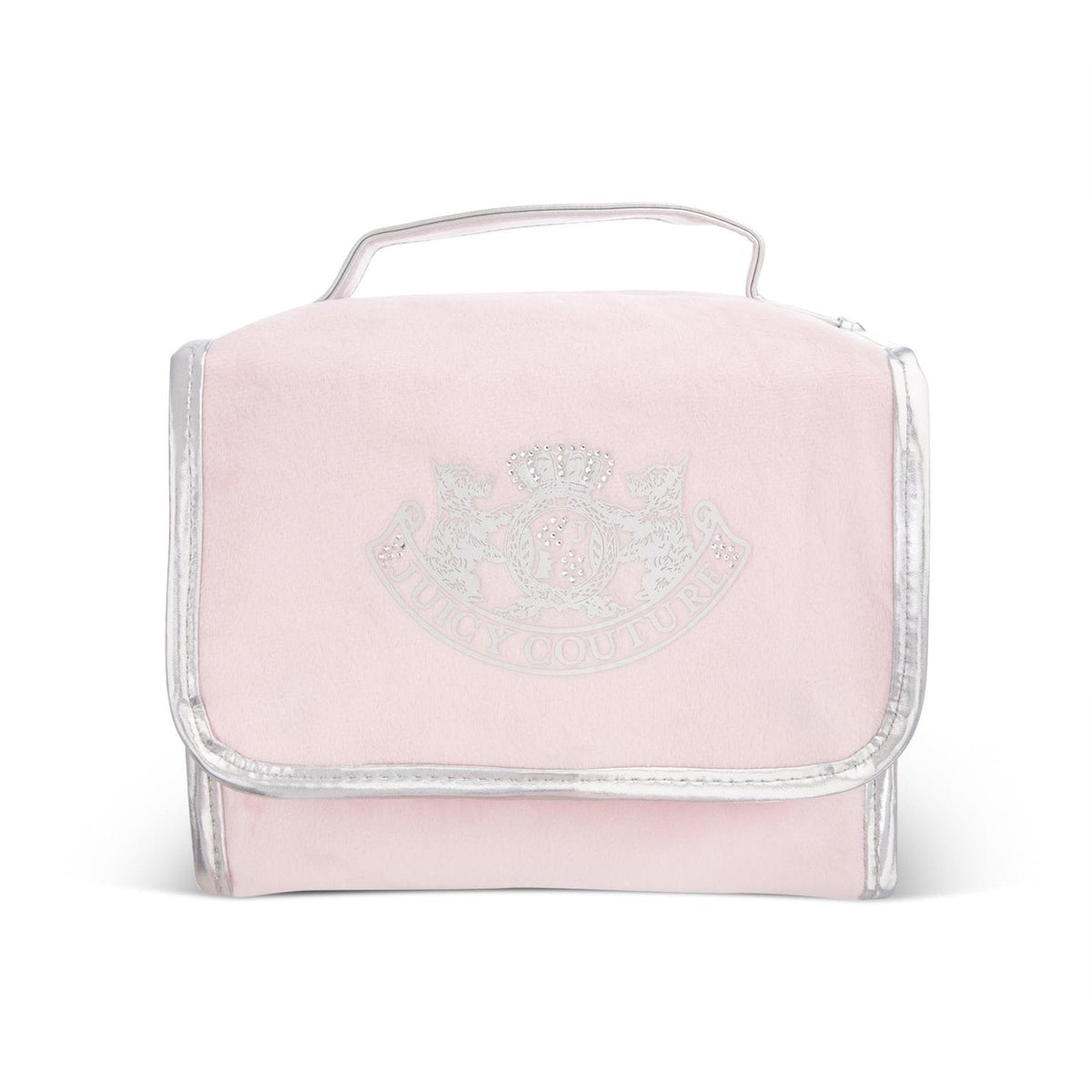 Juicy Couture Pink Makeup Bag Cosmetics Organizer Travel Essentials Hanging Hook Silver Terroir Dog Rhinestone Crown Velour