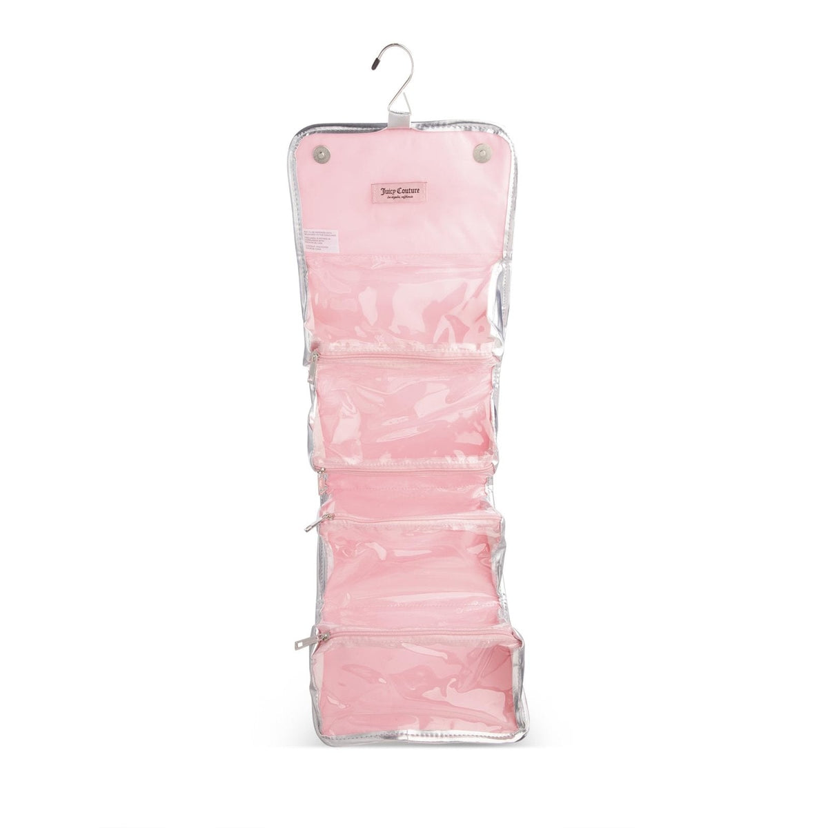 Juicy Couture Pink Makeup Bag Cosmetics Organizer Travel Essentials Hanging Hook Silver Terroir Dog Rhinestone Crown Velour