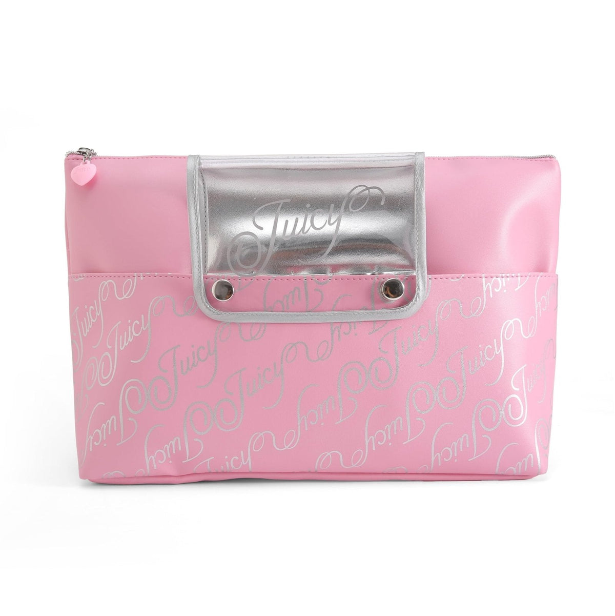 Juicy Couture Pink Makeup Bag Cosmetics Organizer Travel Essentials Removable Brush Holder Retro Style Faux Leather