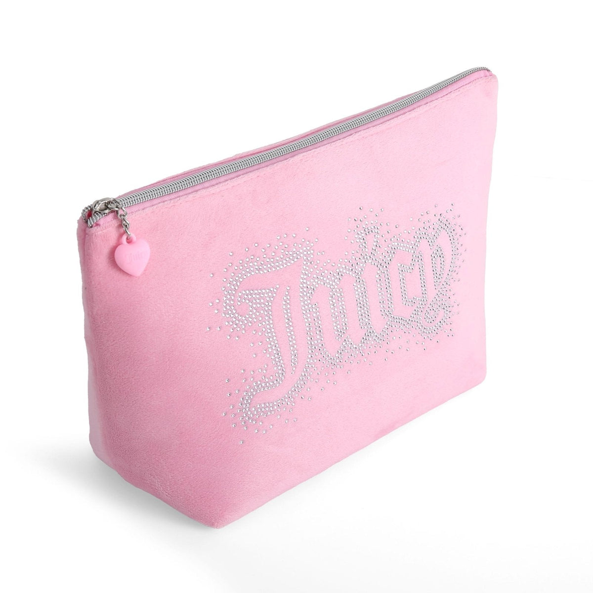 Juicy Couture Pink Makeup Bag Cosmetics Organizer Travel Essentials Top Zip Pouch Rhinestone Velour