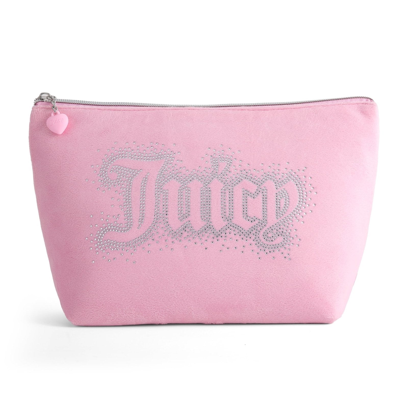Juicy Couture Pink Makeup Bag Cosmetics Organizer Travel Essentials Top Zip Pouch Rhinestone Velour