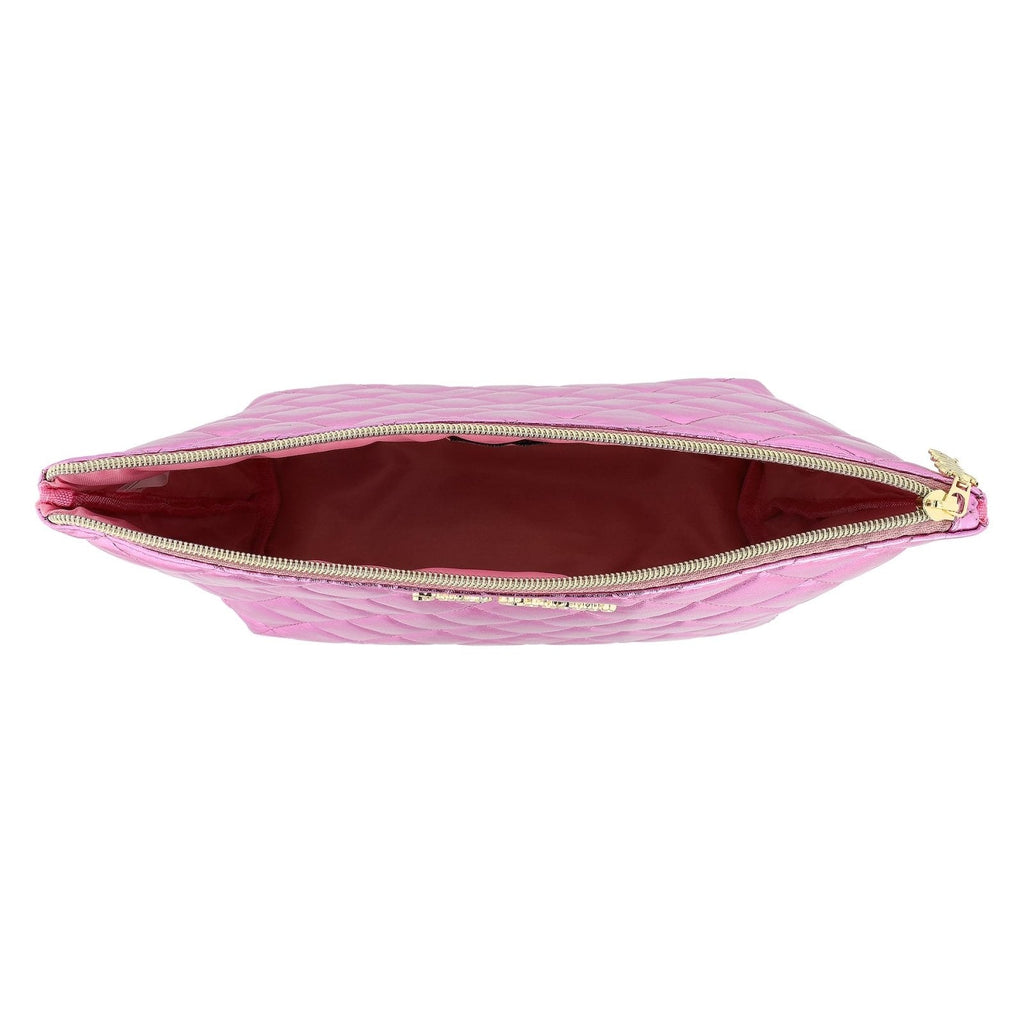 Juicy Couture Pink Makeup Bag Cosmetics Organizer Travel Essentials Top Zip Pouch Shiny Quilted