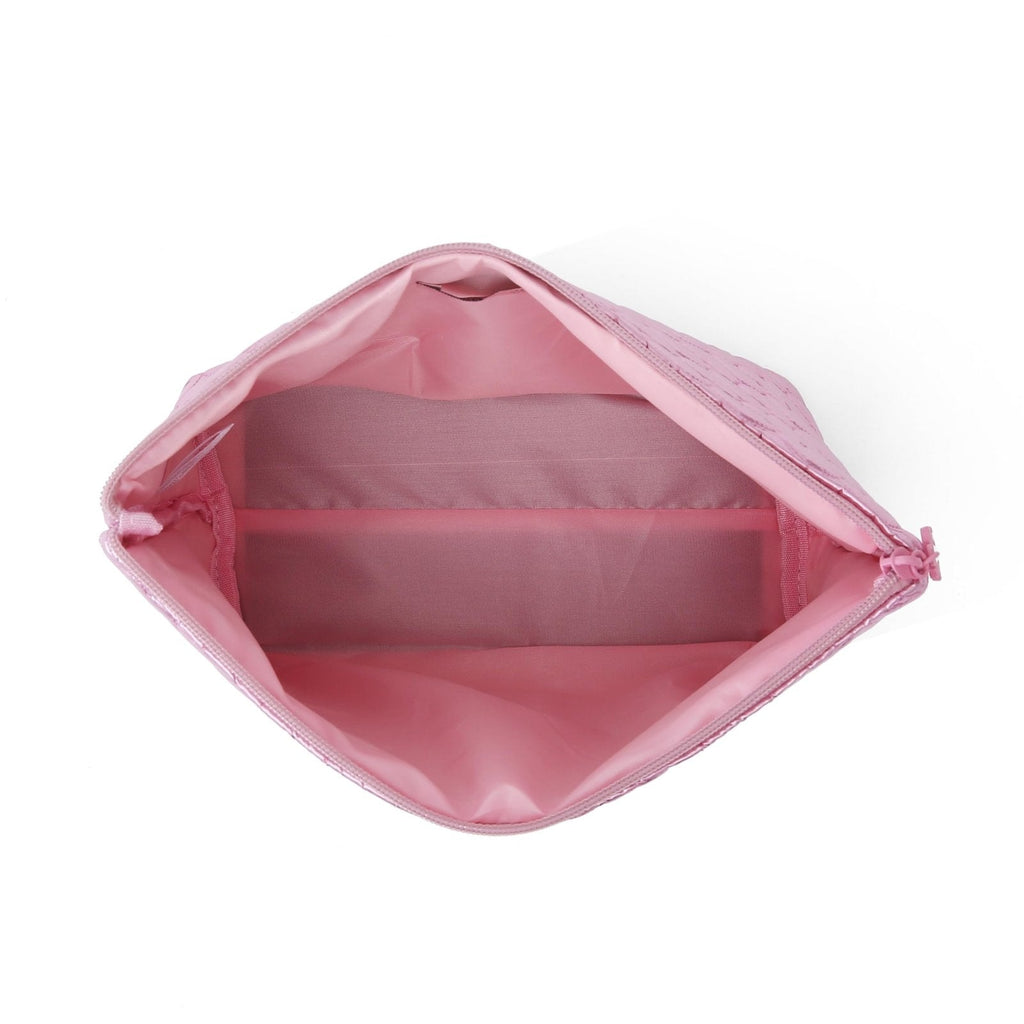Juicy Couture Pink Makeup Bag Cosmetics Organizer Travel Essentials Top Zip Pouch Shiny Quilted Heart