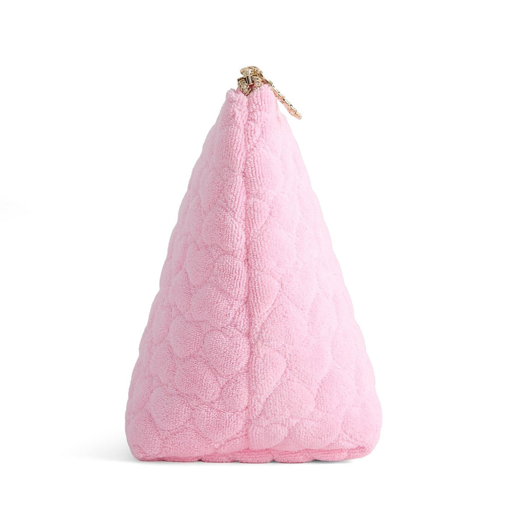 Juicy Couture Pink Makeup Bag Cosmetics Organizer Travel Essentials Top Zip Pouch Terry Cloth Quilted Heart