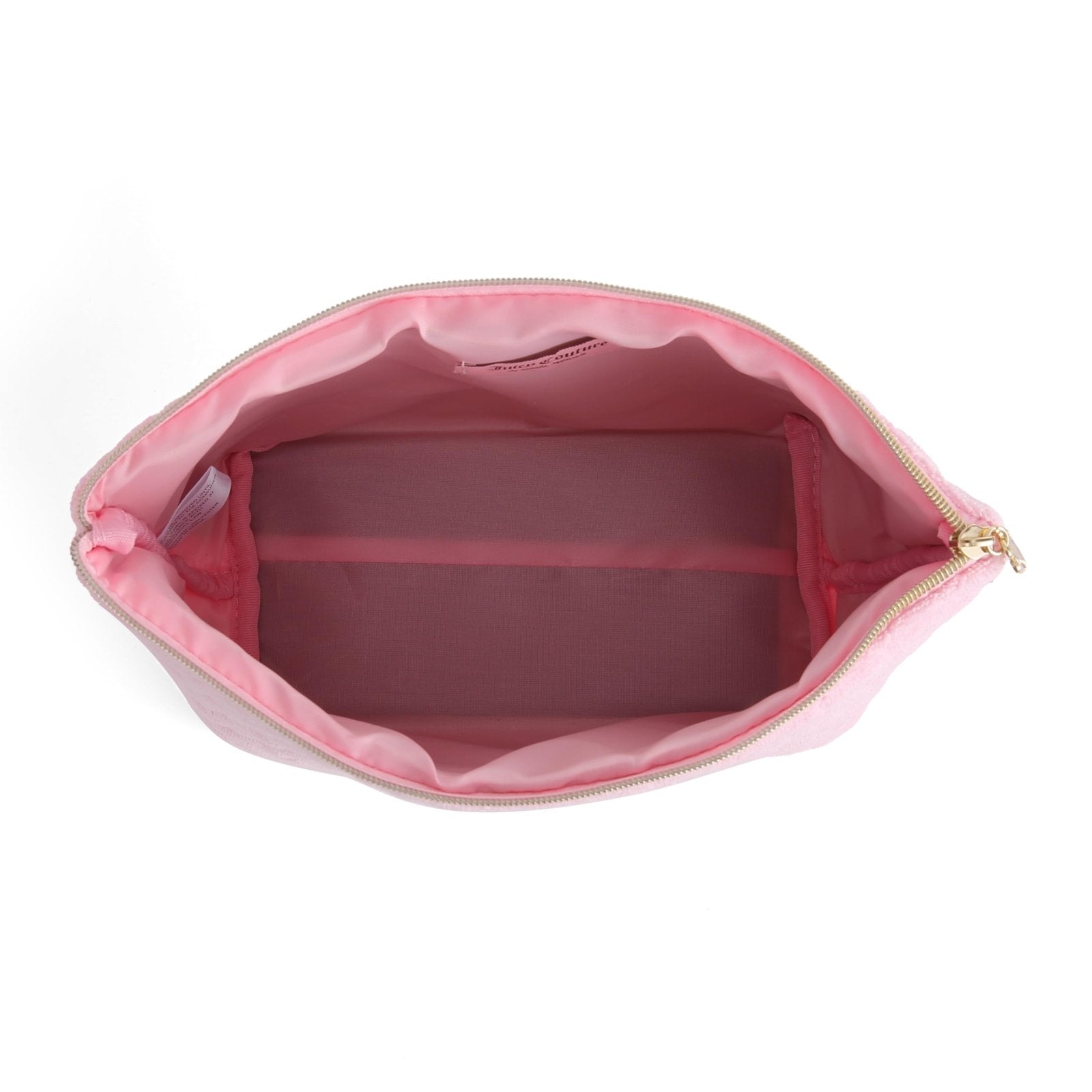Juicy Couture Pink Makeup Bag Cosmetics Organizer Travel Essentials Top Zip Pouch Terry Cloth Quilted Heart