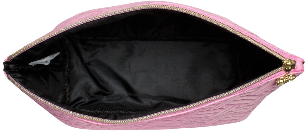 Juicy Couture Pink Makeup Bag Cosmetics Organizer Travel Essentials Zip Top Wedge Quilted Herringbone