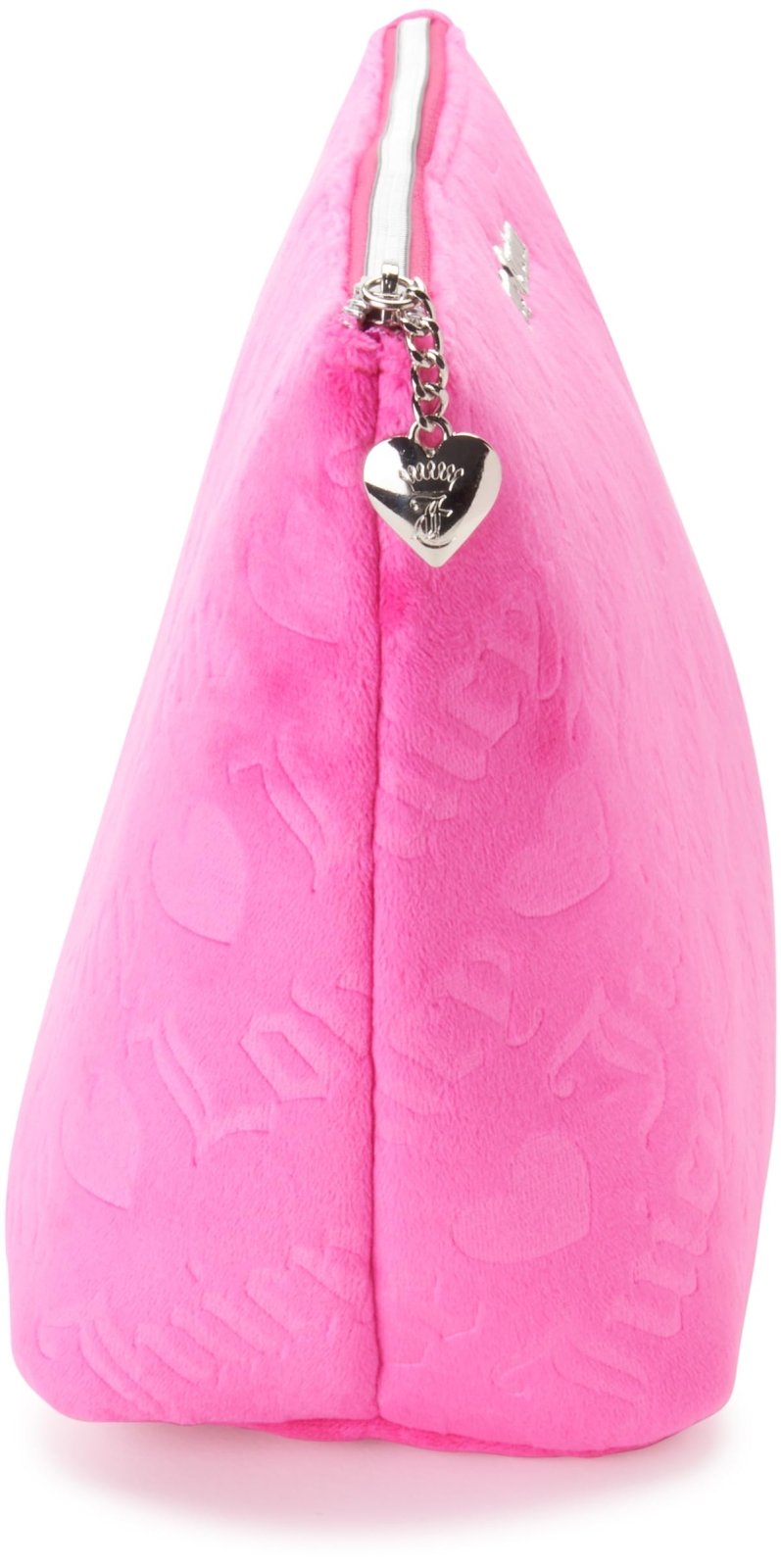 Juicy Couture Pink Makeup Bag Cosmetics Organizer Travel Essentials Zip Top Wedge Velour Heart Love