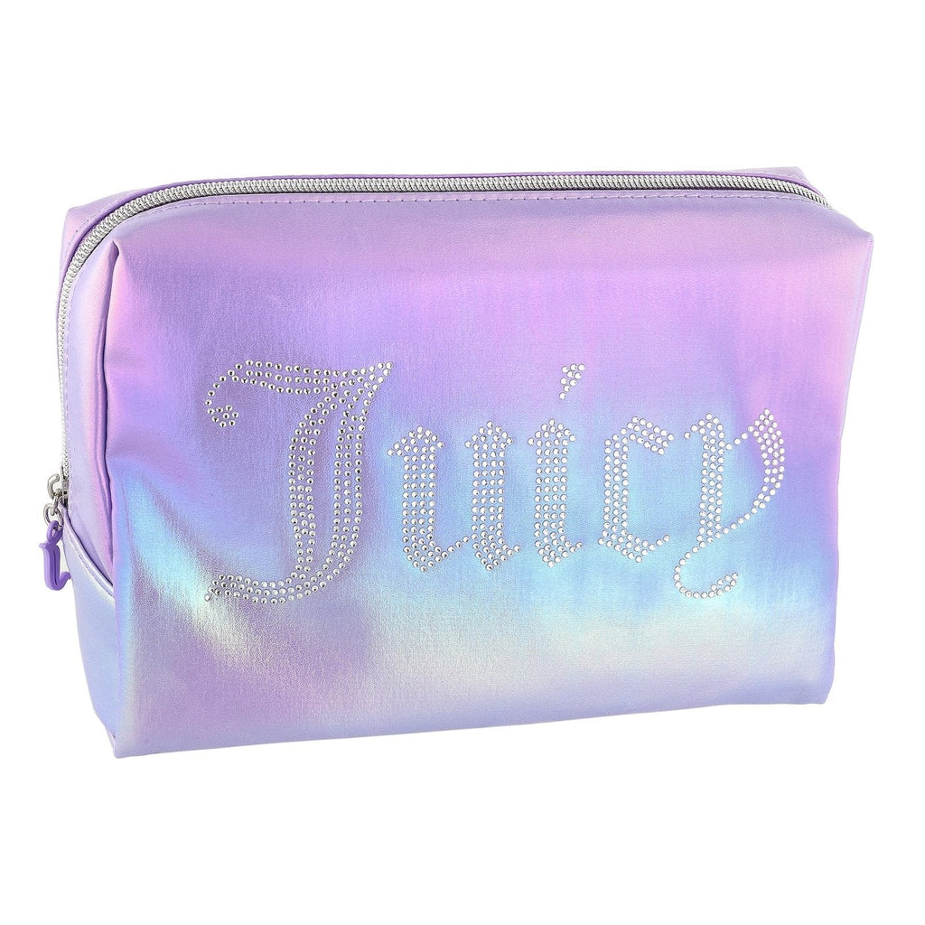 Juicy Couture Purple Ombre Makeup Bag Cosmetics Organizer Travel Essentials Zip Top Wedge Shiny Gradient