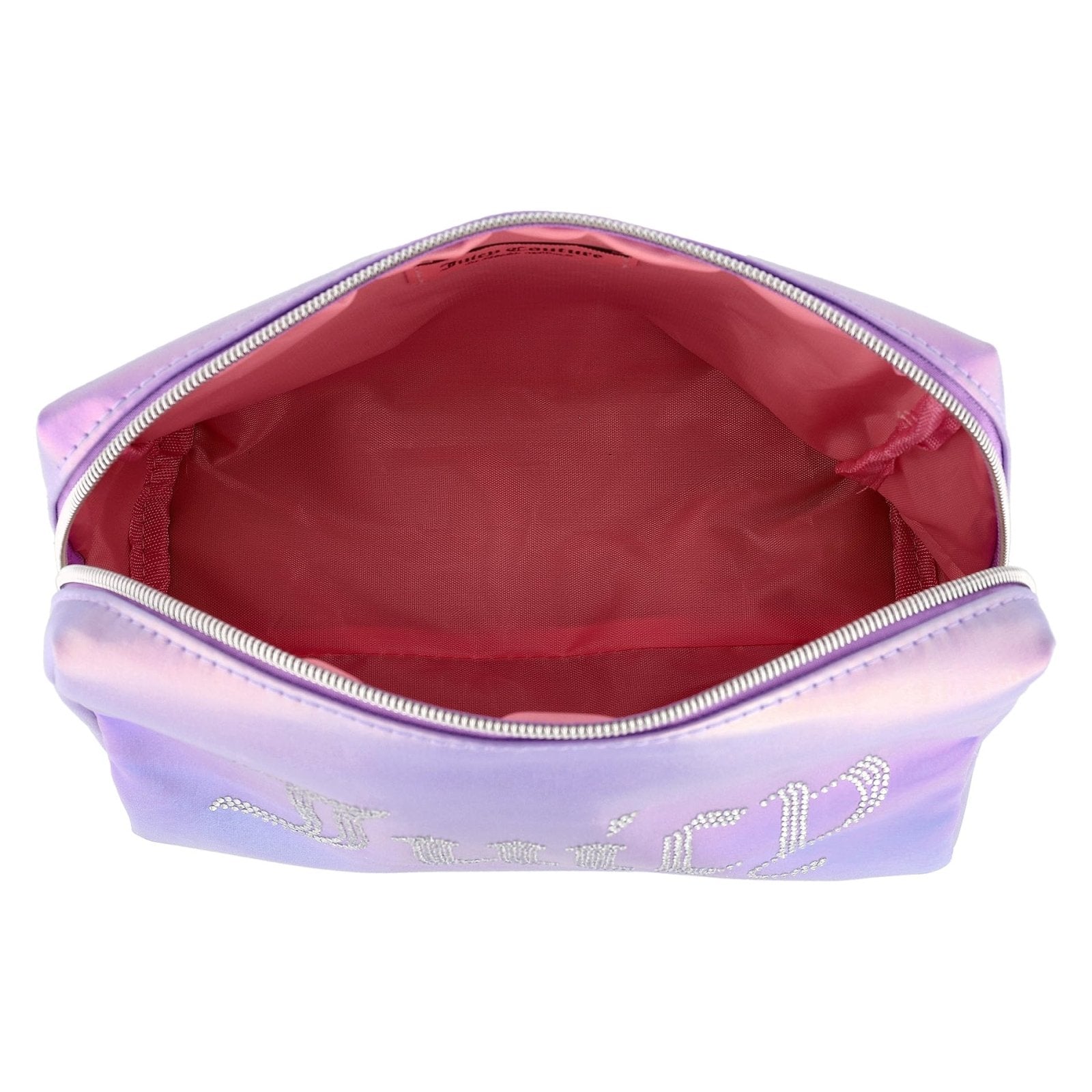 Juicy Couture Purple Ombre Makeup Bag Cosmetics Organizer Travel Essentials Zip Top Wedge Shiny Gradient