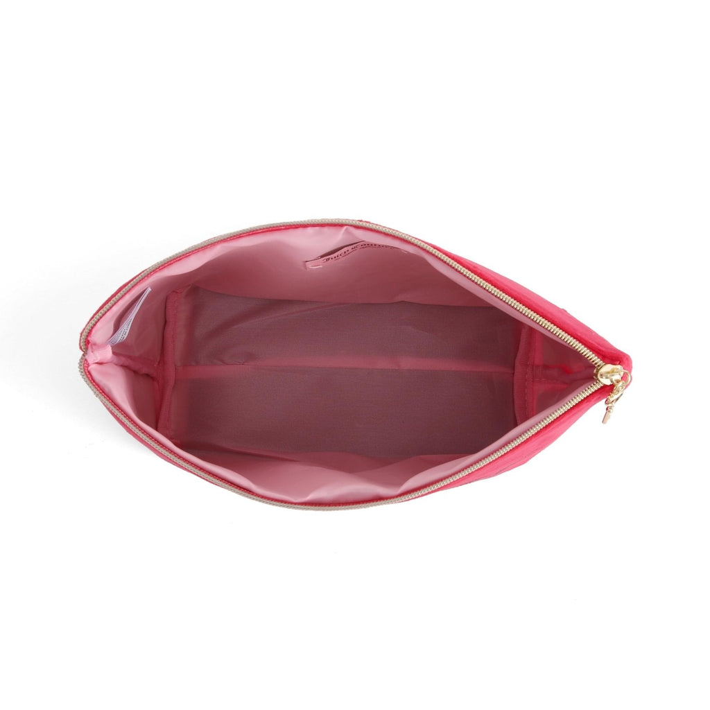 Juicy Couture Red Makeup Bag Cosmetics Organizer Travel Essentials Top Zip Pouch Velour Rhinestone Roses