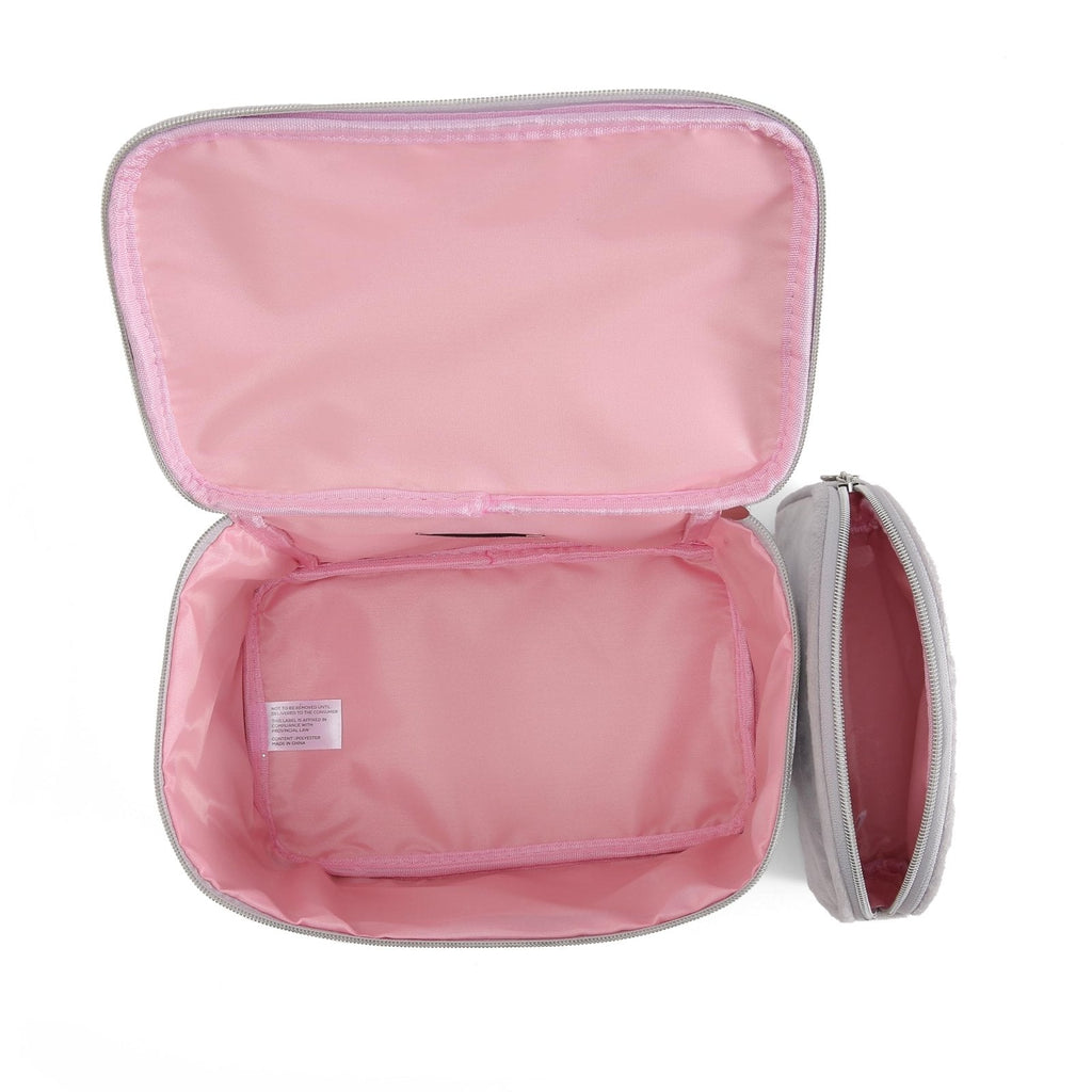 Juicy Couture Silver Sparkle Makeup Bag Set Cosmetics Organizer Travel Essentials Train Case Coin Purse Glitter Rhinestone Velour