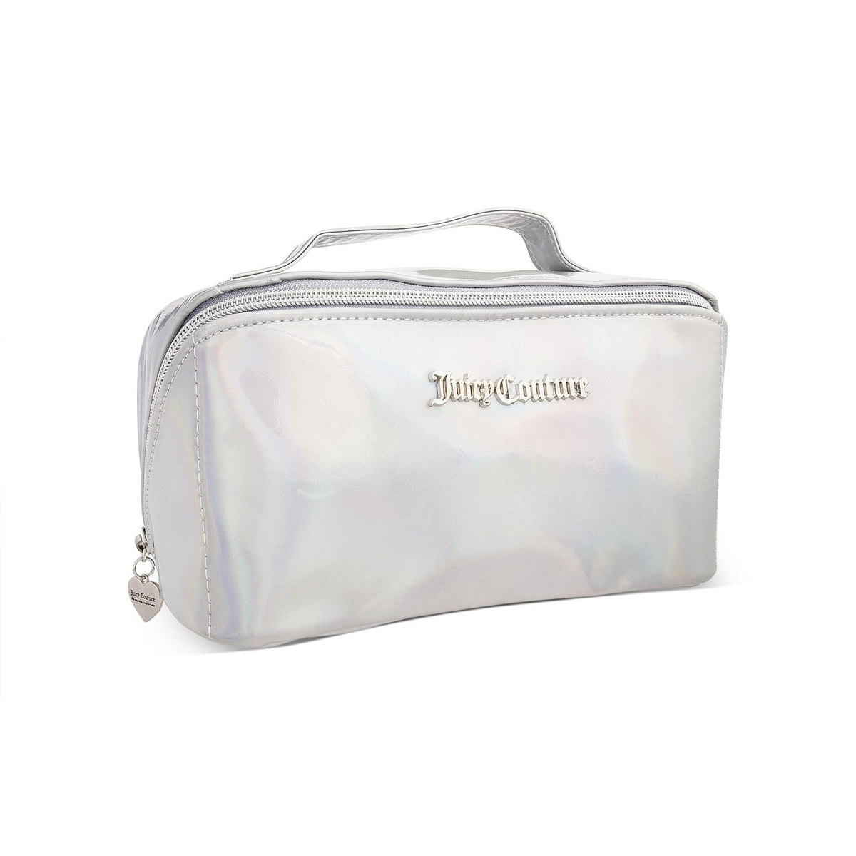 Juicy Couture White Makeup Bag Cosmetics Organizer Travel Essentials Cross Zip Iridescent