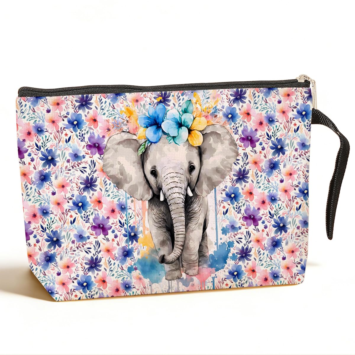 Jztco Elephant Cosmetic Bags Elephant Themed Gifts Animal Lover Gifts for Female Farm Girl BFF Best Friend Coworker Toiletry Bag Graduation Mothers Day Birthday Gift Floral Makeup Bag