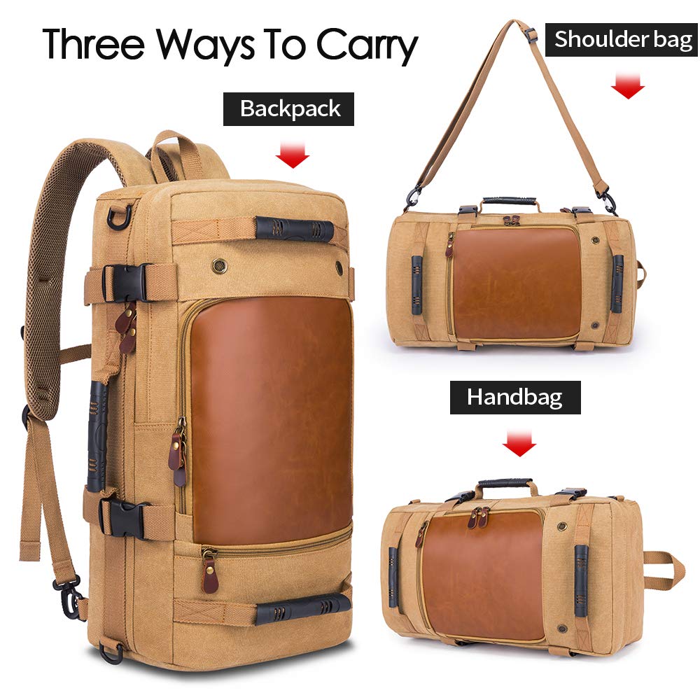 KAKA Travel Canvas Backpack,Carry On Bag Durable Backpack Duffle Bag Weekender Shoulder Bag Rucksack fit 15.6 Inch Laptop for Men and Women