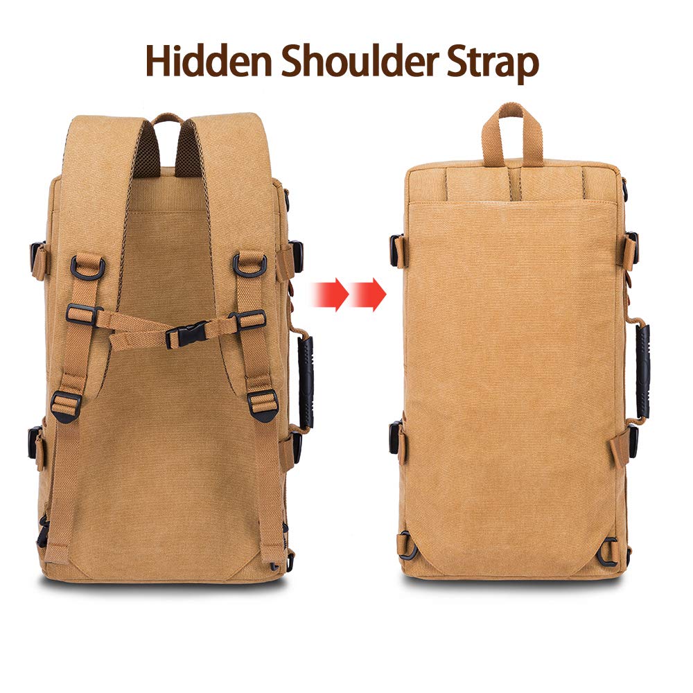 KAKA Travel Canvas Backpack,Carry On Bag Durable Backpack Duffle Bag Weekender Shoulder Bag Rucksack fit 15.6 Inch Laptop for Men and Women