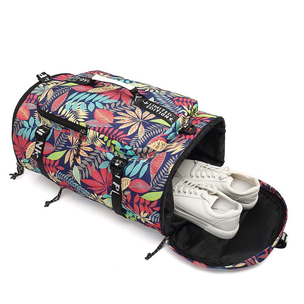Kalesi Floral Gym Duffle Bag Backpack 4 ways for Women Waterproof with Shoes Compartment for travel Sport Hiking laptop Lightweight
