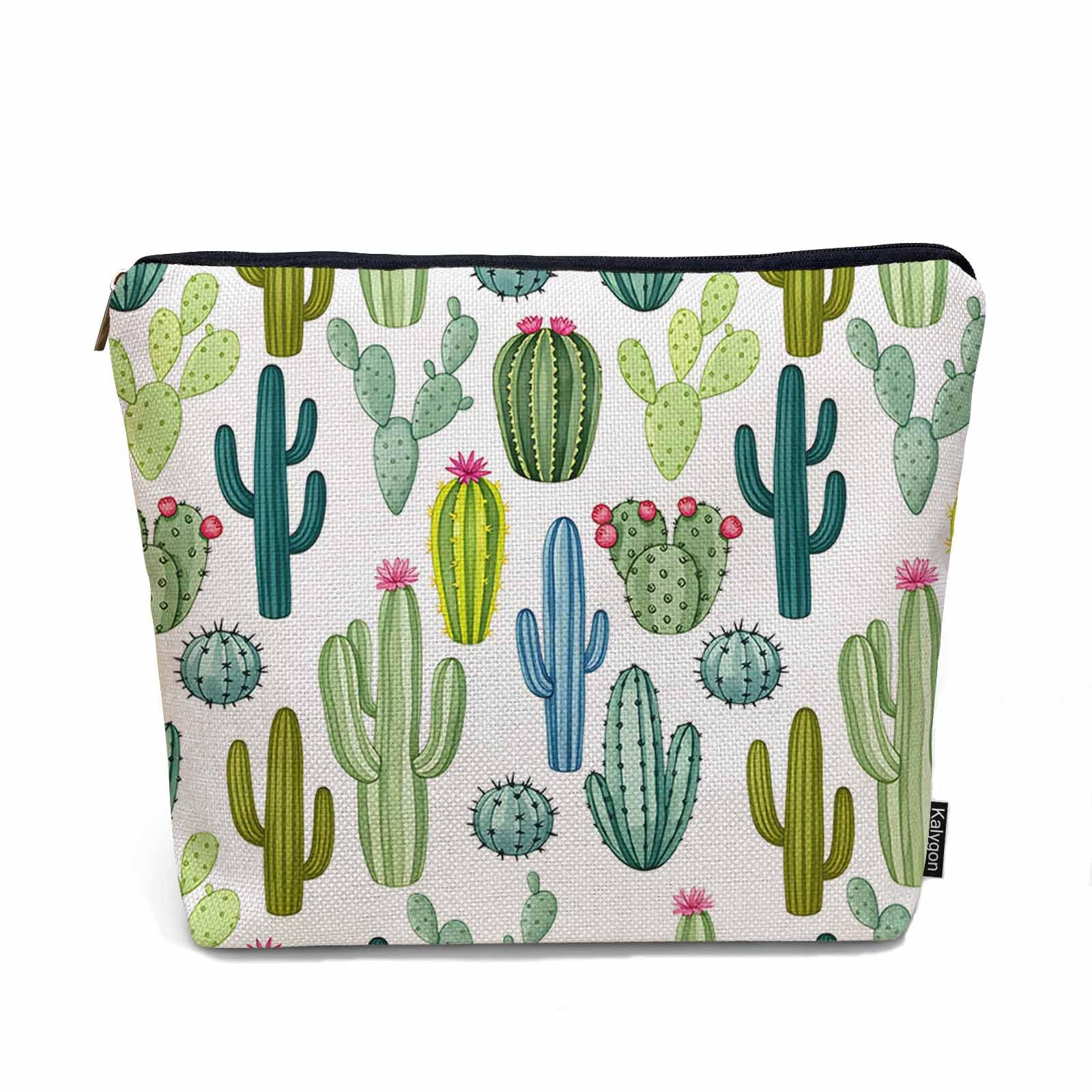 Kalygon Cactus Makeup Bag For Women, Adorable Cosmetic Bag Makeup Bags, Tropical Succulent Cactus Cacti Green Zipper Bag Travel Bags Toiletry Organizers Pouch Bags Washing Bags For Gym Bathroom