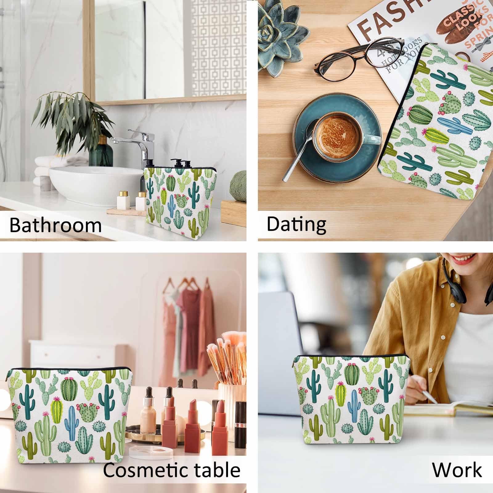 Kalygon Cactus Makeup Bag For Women, Adorable Cosmetic Bag Makeup Bags, Tropical Succulent Cactus Cacti Green Zipper Bag Travel Bags Toiletry Organizers Pouch Bags Washing Bags For Gym Bathroom