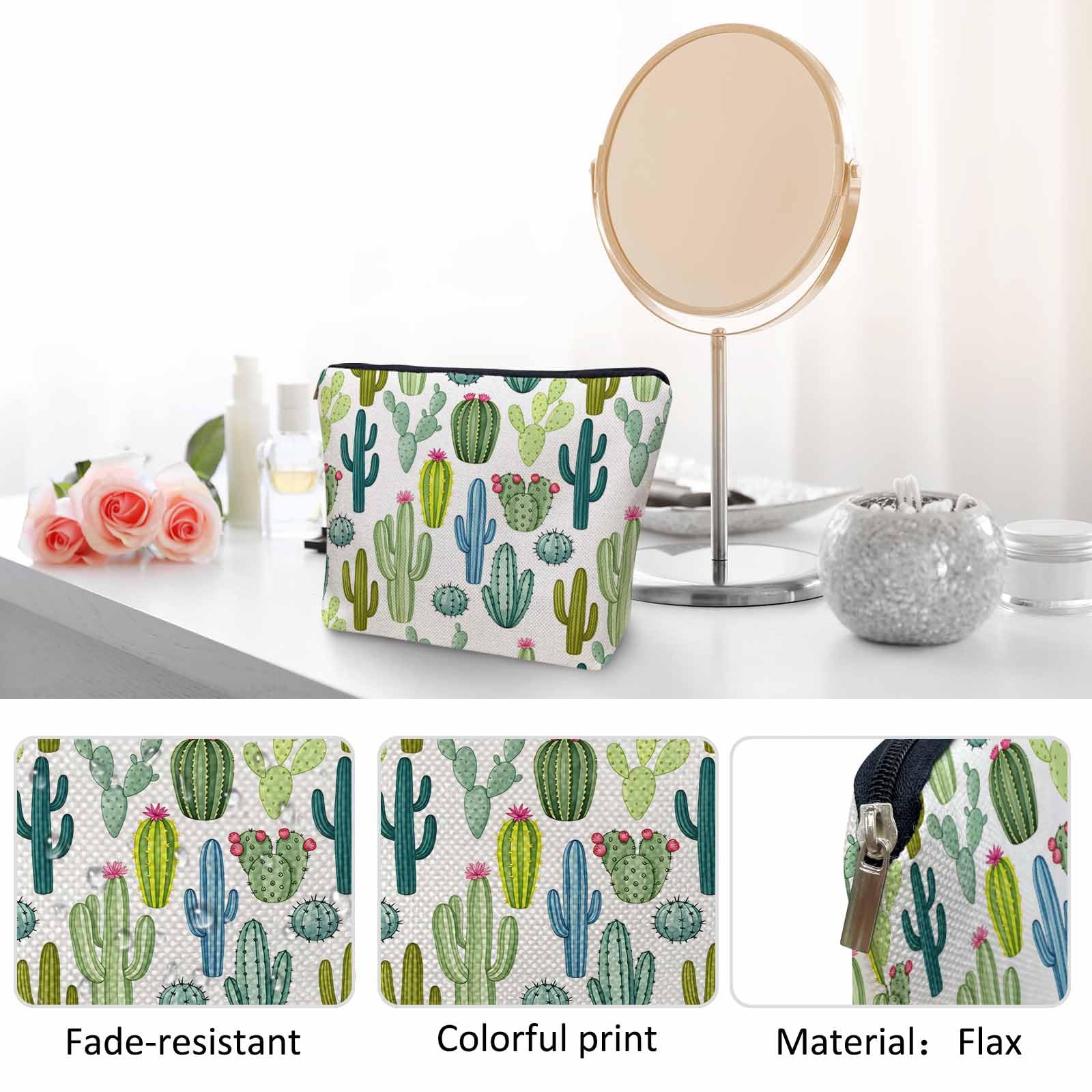 Kalygon Cactus Makeup Bag For Women, Adorable Cosmetic Bag Makeup Bags, Tropical Succulent Cactus Cacti Green Zipper Bag Travel Bags Toiletry Organizers Pouch Bags Washing Bags For Gym Bathroom