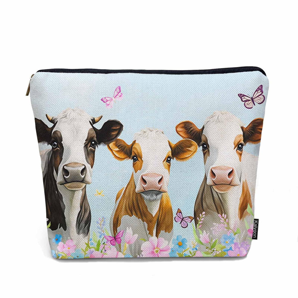 Kalygon Cow Makeup Bags Makeup Organizer, Farm Cows Cute Milk Cattle Flowers Flax Toiletry Bags Travel Cosmetic Bag Makeup Purse Pouch Skincare Bag Wallet Bags For Women Female Mom Daughter