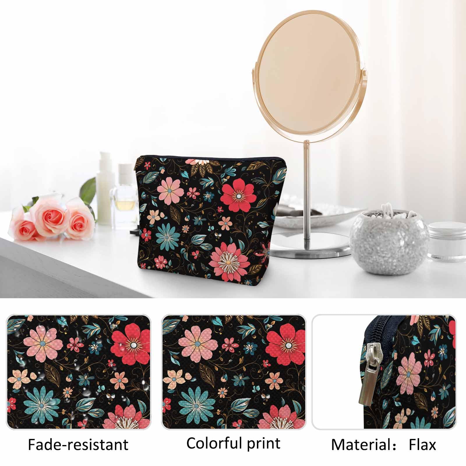 Kalygon Woman Makeup Bag Paisley Flower, Colorful Paisley Floral Red Makeup Bags Travel Cosmetic Bags Toiletry Makeup Organizer Pencil Pouch Make Up Cosmetic Bag For Owners Lady Birthday Gifts