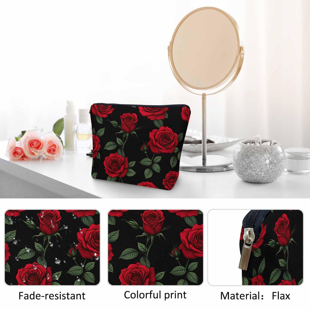 Kalygon Woman Rose Makeup Bag - Blossom Flower Roses Red Travel Cosmetic Bags Toiletry Makeup Organizer Pencil Pouch For Owners Lady Birthday Gifts