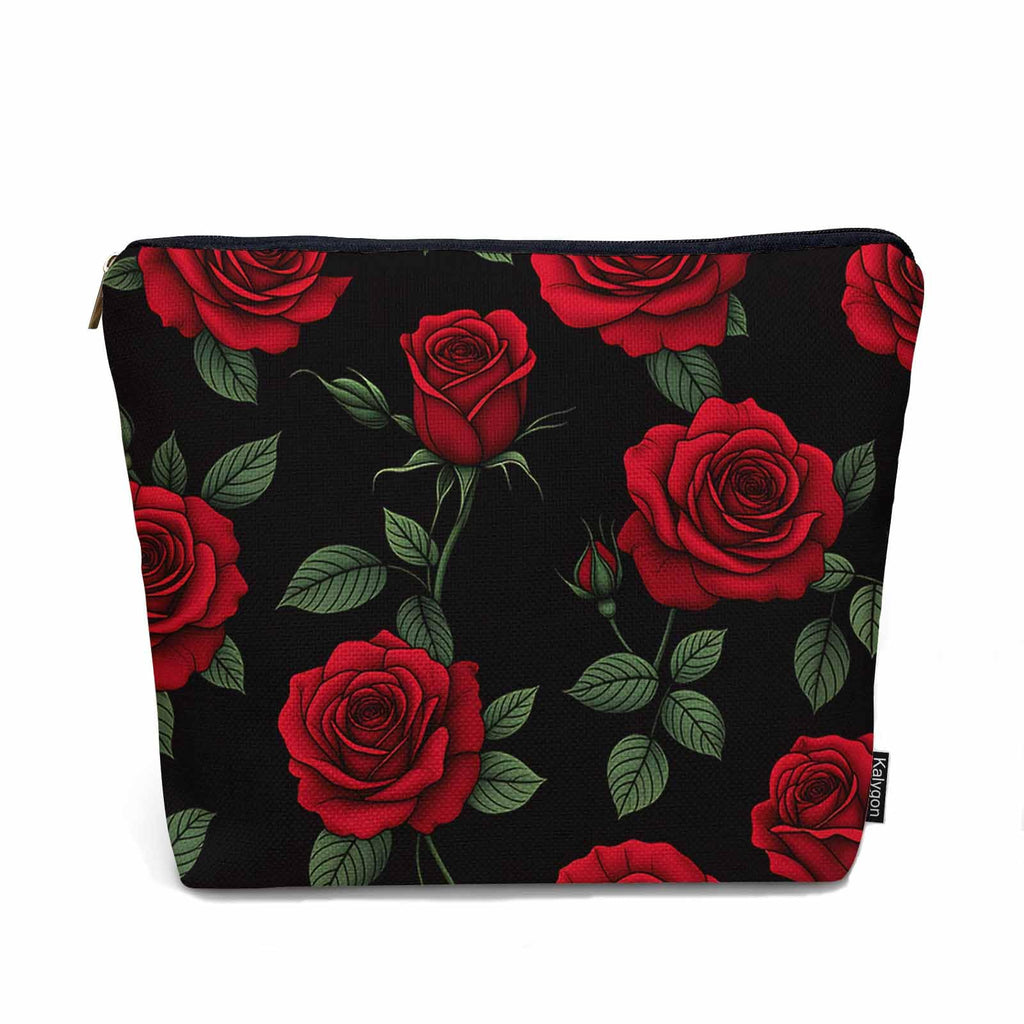 Kalygon Woman Rose Makeup Bag - Blossom Flower Roses Red Travel Cosmetic Bags Toiletry Makeup Organizer Pencil Pouch For Owners Lady Birthday Gifts