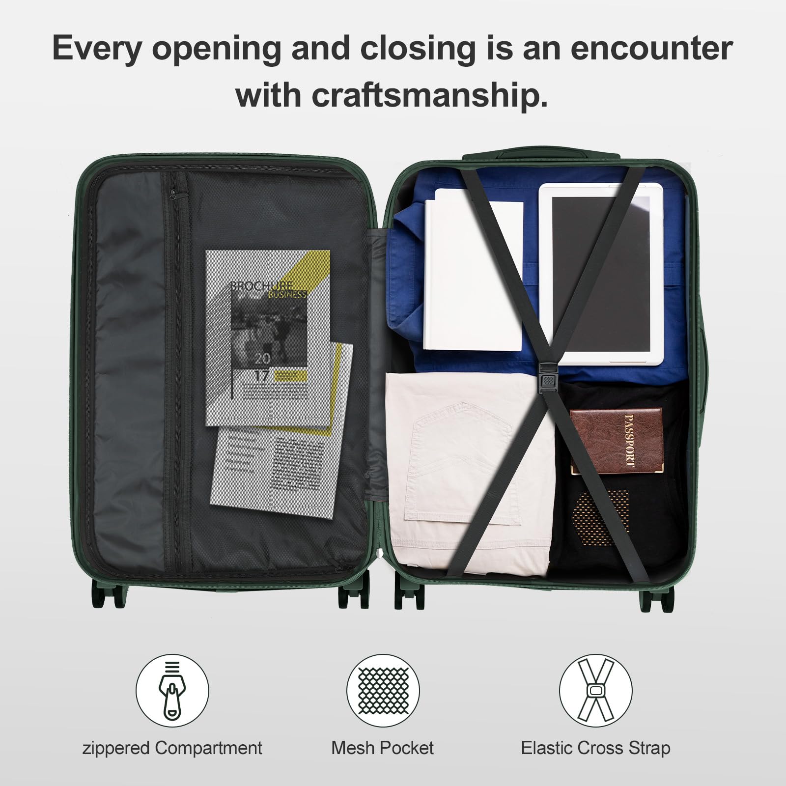 Karl home Hardside 28 Inch Checked Luggage with Dual 360° Spinner Wheels, ABS Hardshell Medium Check - in Suitcase with TSA Lock & Smooth Rolling Wheels for Men & Women Lightweight Travel, Dark Green