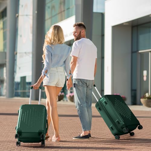 Karl home Luggage Set 3 Piece Suitcase Sets with TSA Lock Moulded Corner 4 Spinner Wheels, ABS Hardside Trolley Travel Case for Carry On Check - in Business Trip, Dark Green (20/24/28)