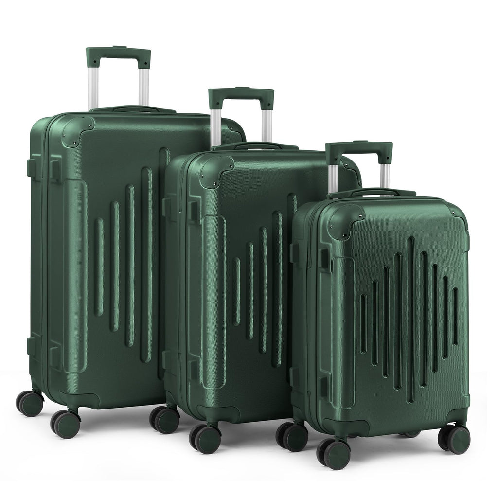 Karl home Luggage Set 3 Piece Suitcase Sets with TSA Lock Moulded Corner 4 Spinner Wheels, ABS Hardside Trolley Travel Case for Carry On Check-in Business Trip, Dark Green (20/24/28)