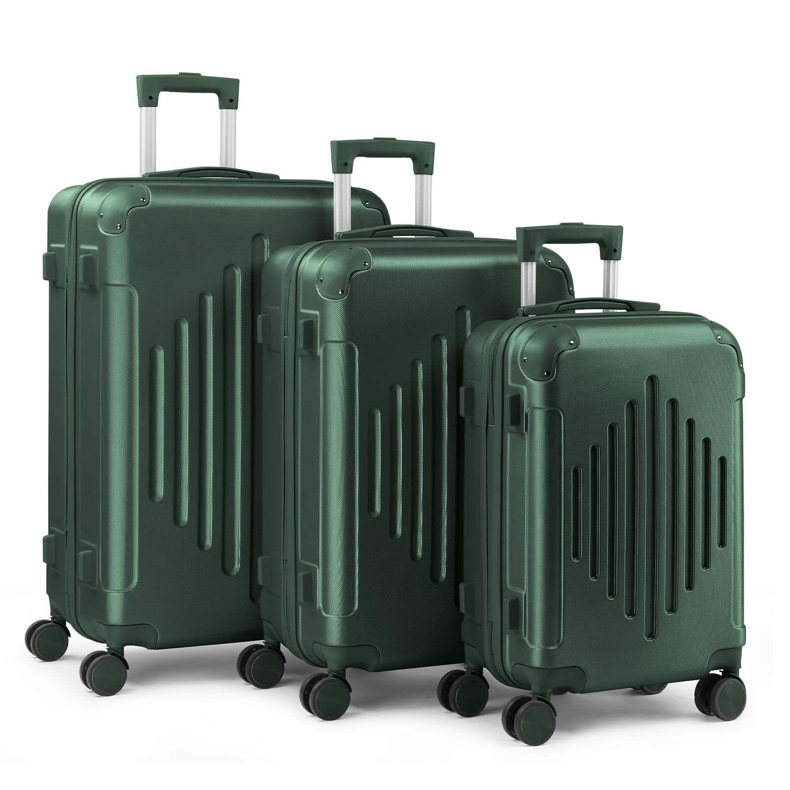 Karl home Luggage Set 3 Piece Suitcase Sets with TSA Lock Moulded Corner 4 Spinner Wheels, ABS Hardside Trolley Travel Case for Carry On Check-in Business Trip, Dark Green (20/24/28)