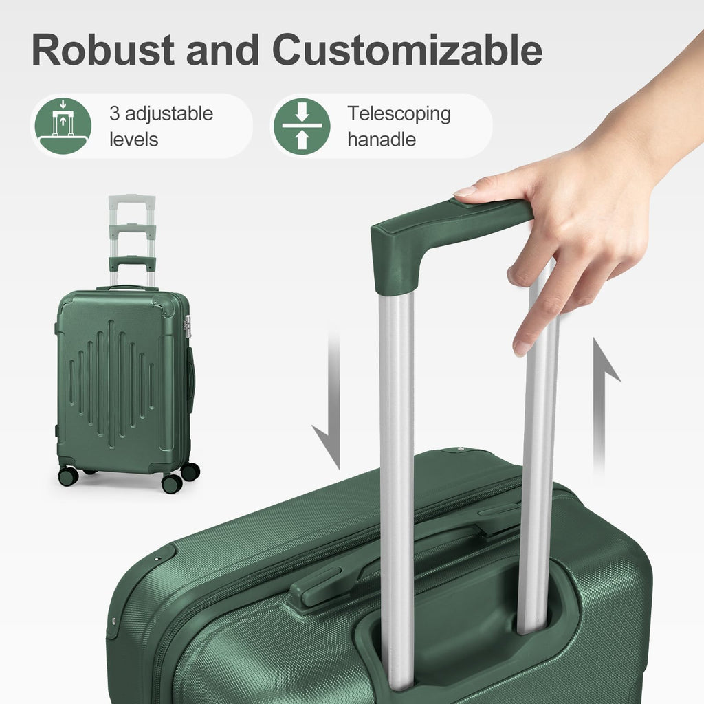 Karl home Luggage Set 3 Piece Suitcase Sets with TSA Lock Moulded Corner 4 Spinner Wheels, ABS Hardside Trolley Travel Case for Carry On Check - in Business Trip, Dark Green (20/24/28)
